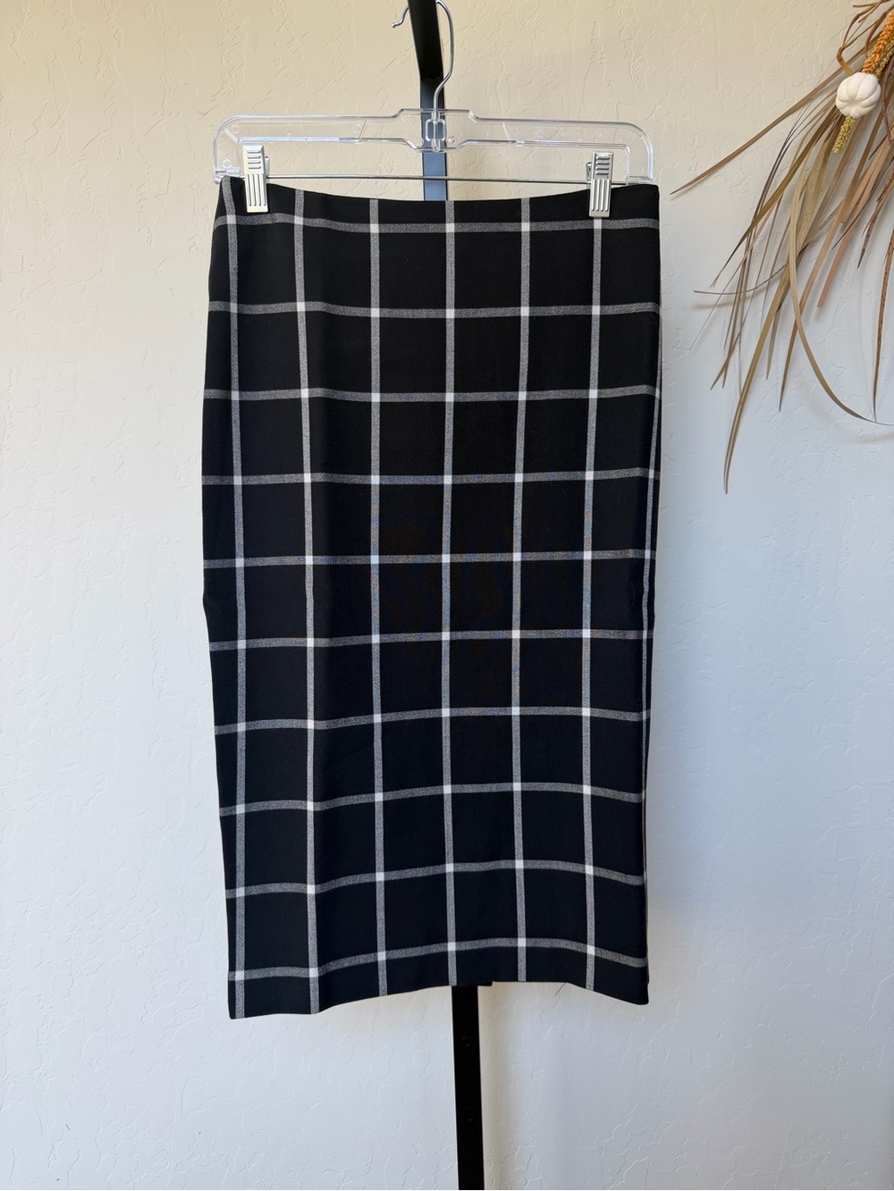 Catherine Malandrino Plaid Windowpane Pencil Skirt Black Gray NWT Size 2